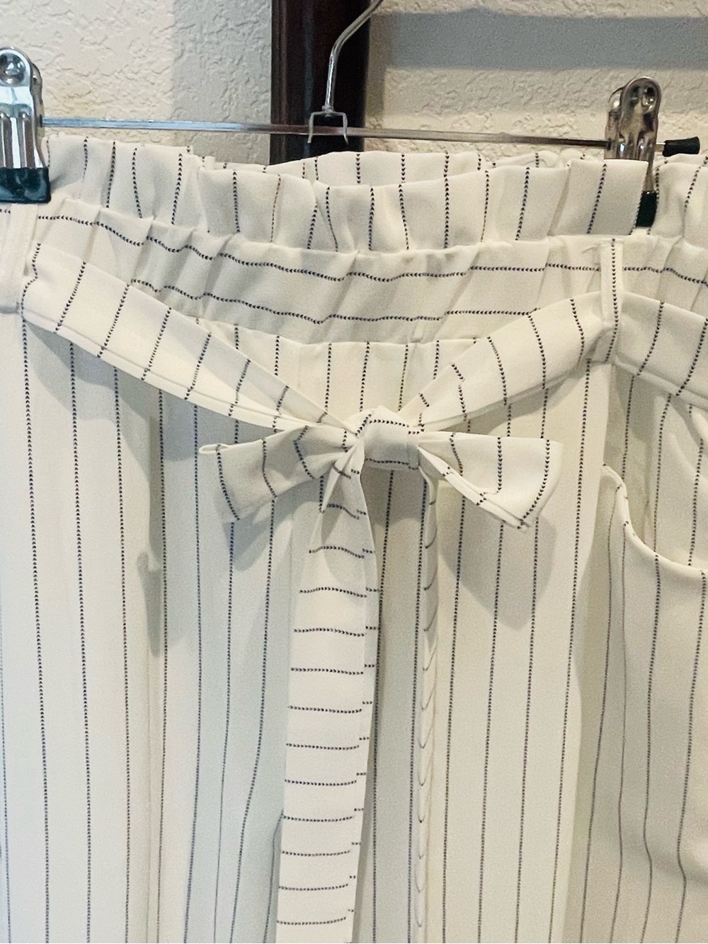 Citrus & Lemon - Cream and Blue Pinstripe Paperbag Waist Tie Pants